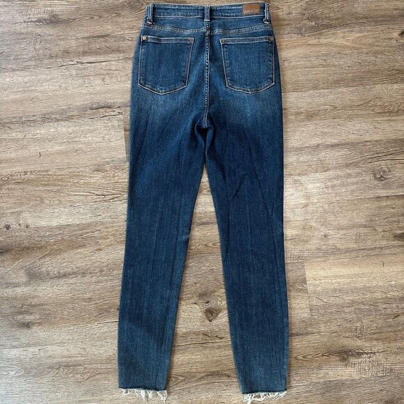 Judy Blue Button Fly Skinny Jeans Size 5/27 Dark Wash Raw Hem Womens High Rise - Picture 2 of 5